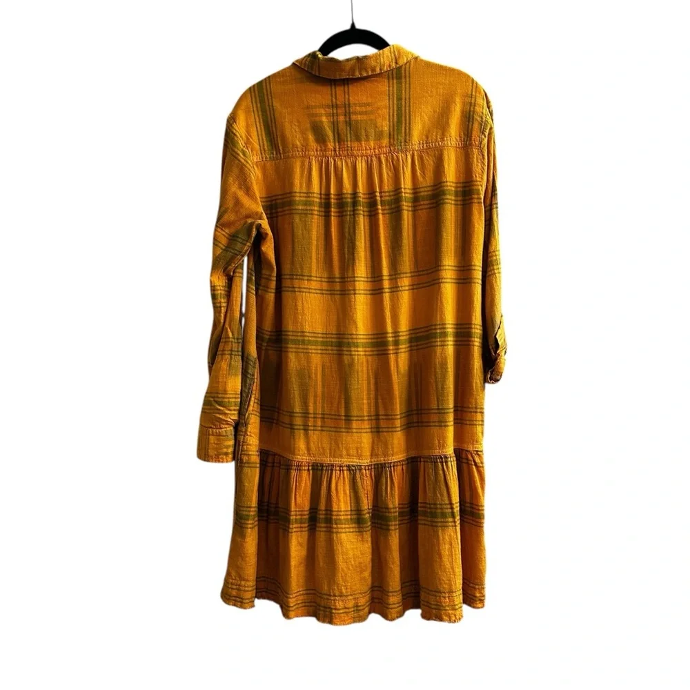 PILCRO Anthropologie Tangier Dress Tunic Shirt Mustard Yellow Plaid Size Med - Picture 10 of 12